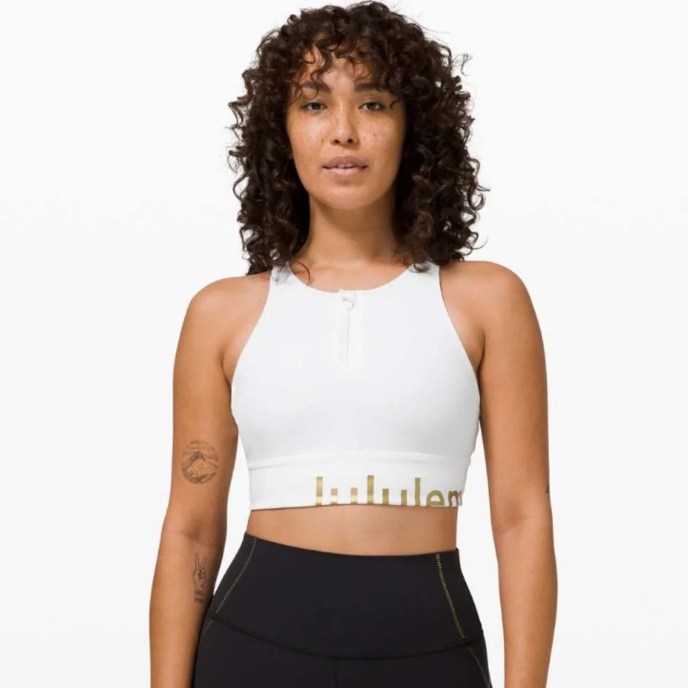 Lululemon Size 6 Energy High Neck Long Line Zip Special Edition Sports Bra White
